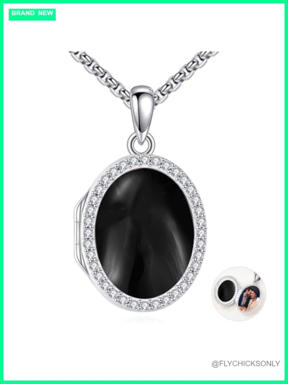 S925 Sterling Silver Black Onyx Oval Locket Necklace Photo Pendant Memorial Gift